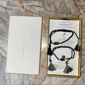 2 PCS LUNA NORTE ADJUSTABLE  BRACELET SET: quartz and black tourmaline